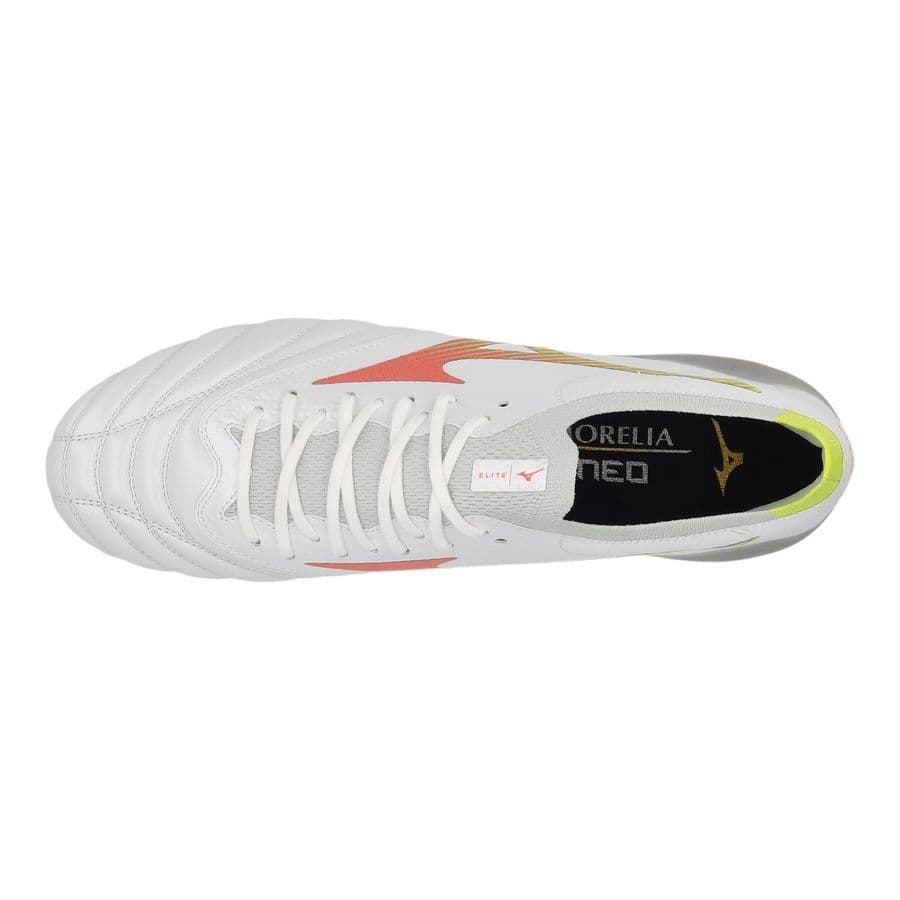 Mizuno Morelia Neo V Beta Elite Gras Voetbalschoenen (FG) Wit Oranje Limoen, foto 7