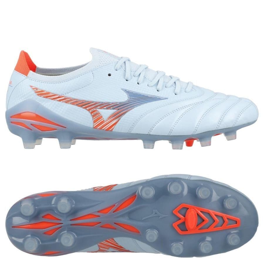 Mizuno Morelia Neo V Beta Japan Gras Voetbalschoenen (FG) Wit Oranje Limoen in Lichtblauw Blauw Oranje