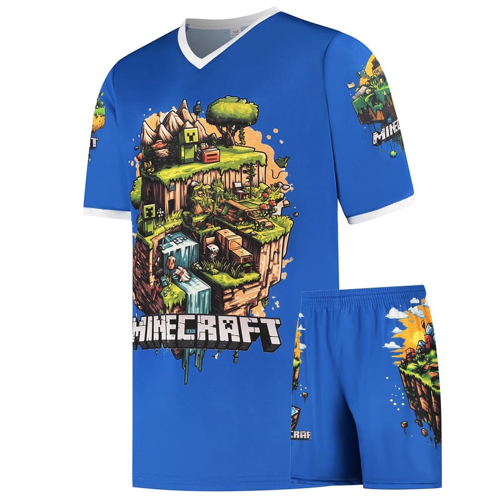 Kingdo Minecraft Shirt en Broekje - Voetbaltenue - Blauw - Kinderen