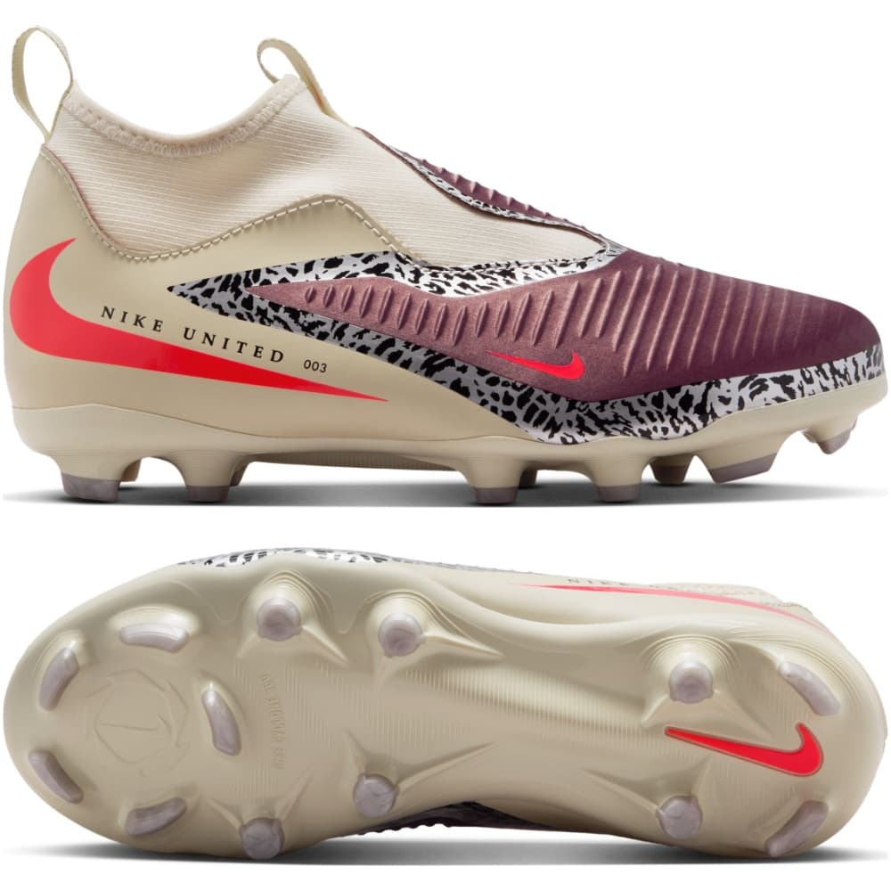 Nike Phantom 6 High Academy Gras / Kunstgras Voetbalschoenen (MG) Kids Gebroken Wit Bordeauxrood