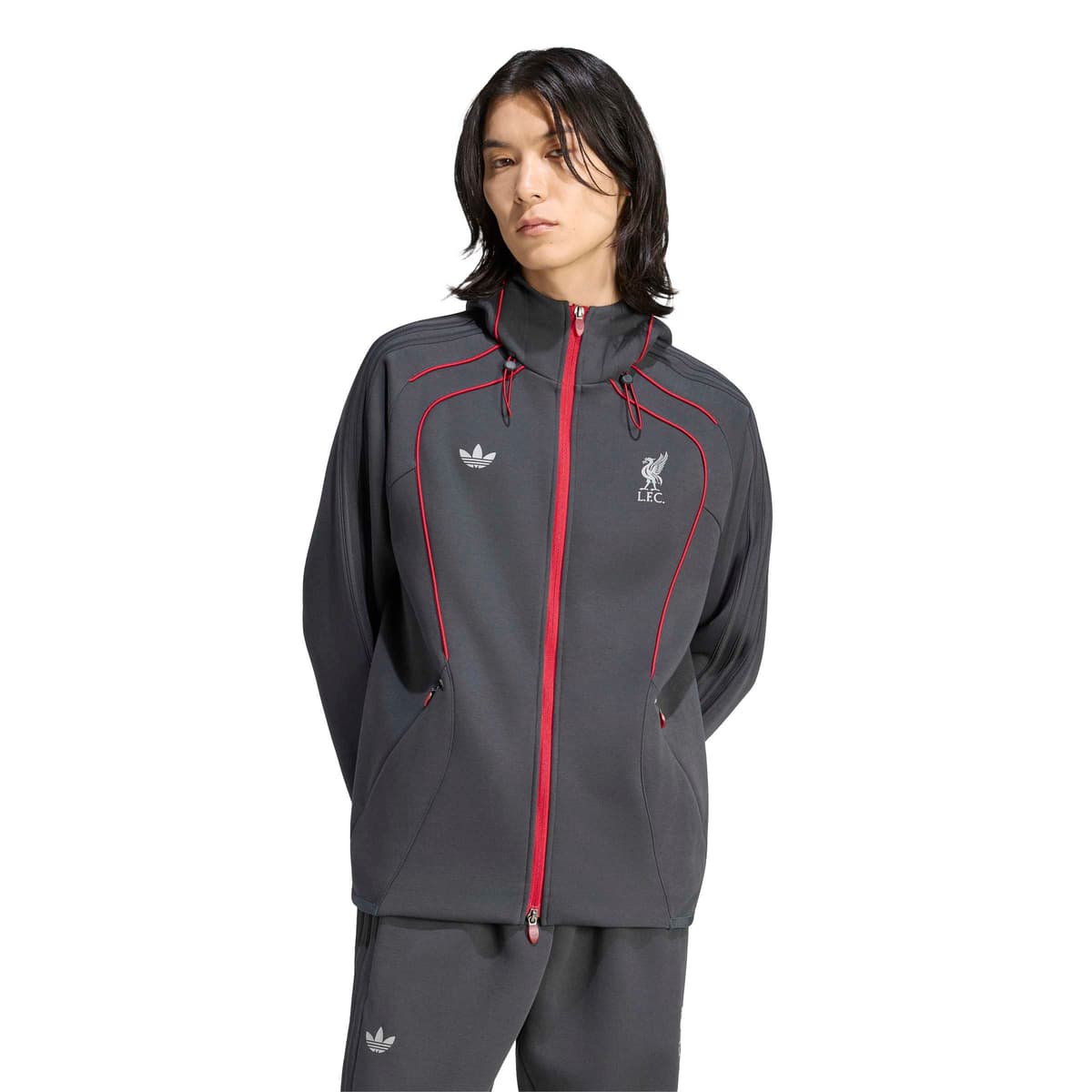 adidas Liverpool Originals Trainingsjack in Donkergrijs Rood Zilver
